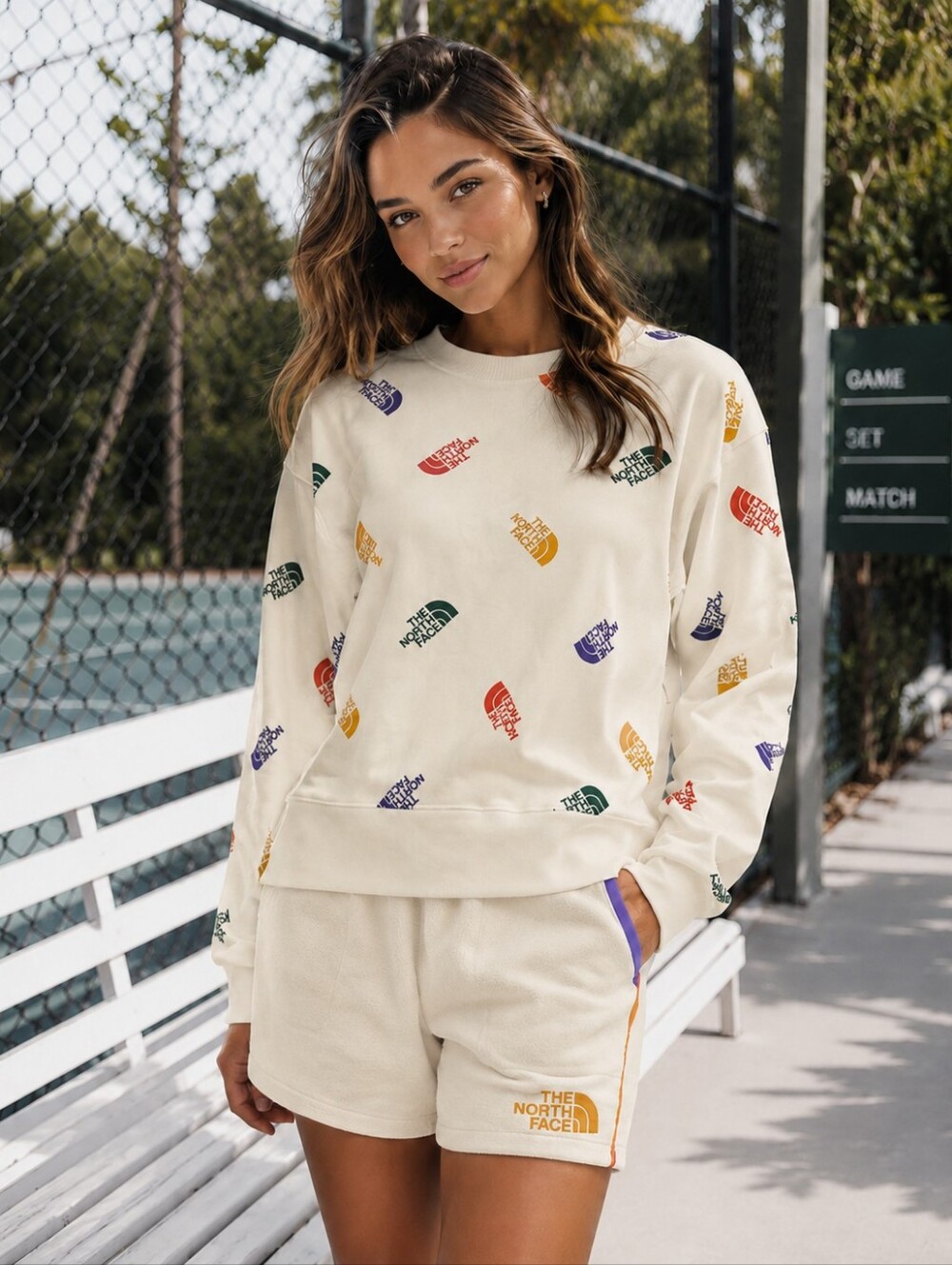 THE NORTH FACE  Colorblock Logo Recycled Crop Sweatshirt ~ L